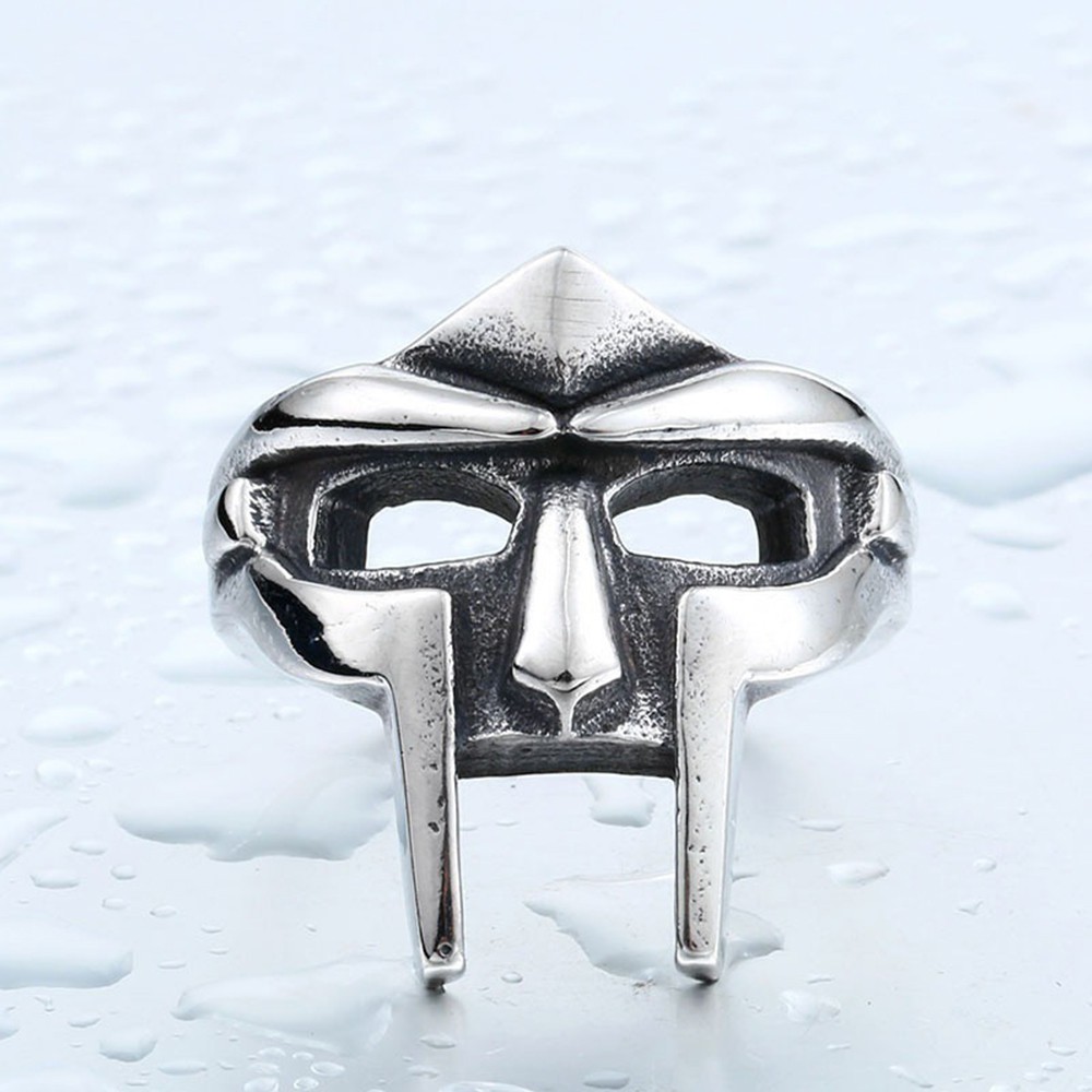 แหวนสเตนเลส สีเงิน ลายหน้ากาก MF DOOM ไซซ์ 7-14