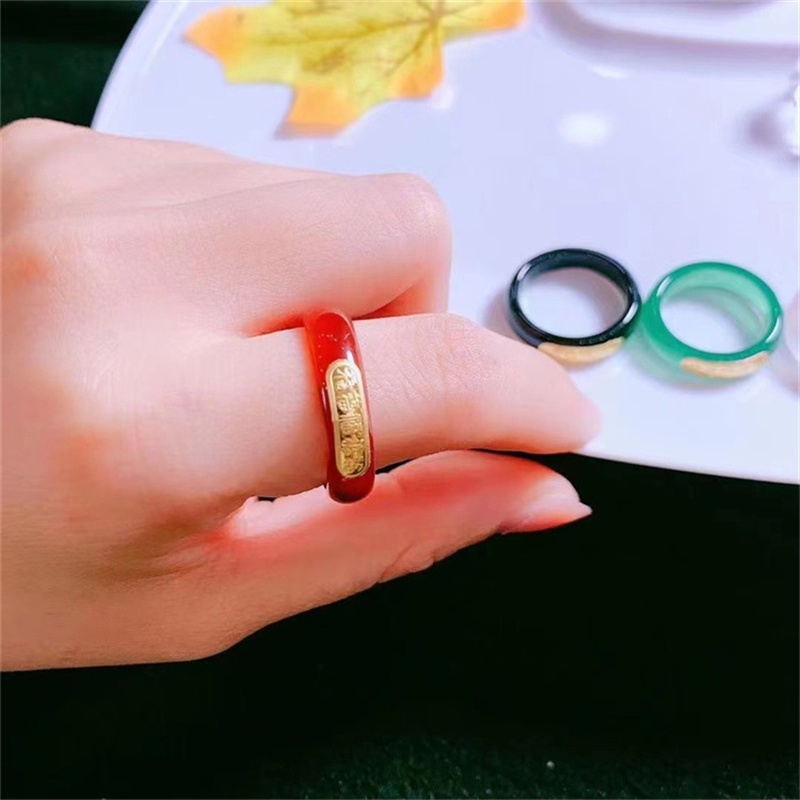 แหวนหยกธรรมชาติ ฝังทอง แฟชั่นคู่รัก สําหรับผู้หญิง