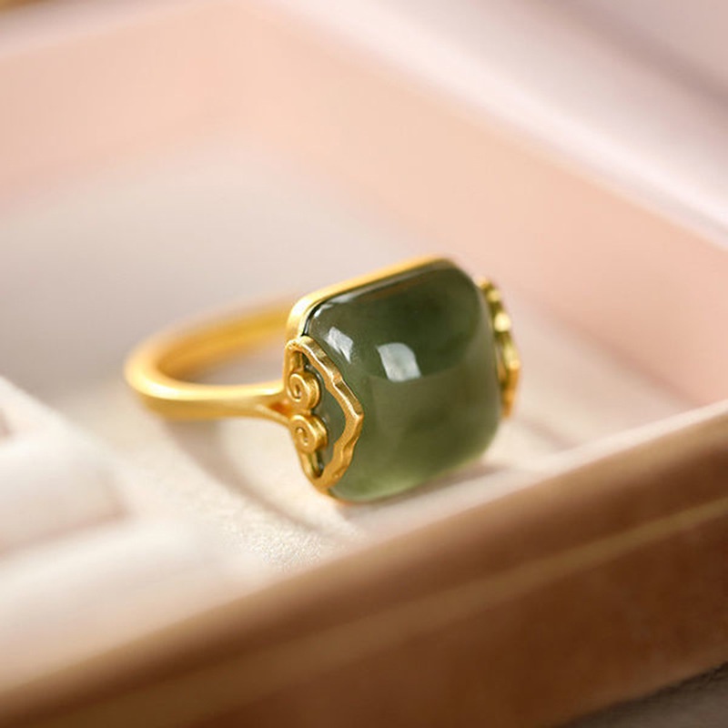 แหวนหยกธรรมชาติ สีทอง ไม่จางหาย ปรับได้ ไม่ทําให้เกิดอาการแพ้ เครื่องประดับ
