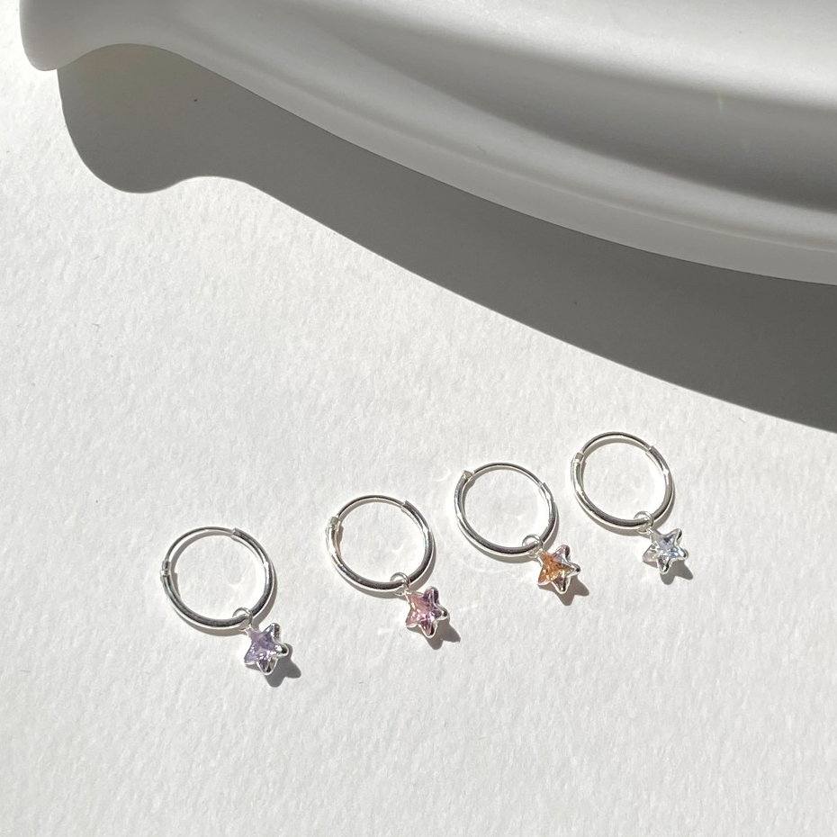 โค้ด 3F875 ลด 45.-  Star charm hoop //ต่างหูห่วงเงินแท้925ห้อยจี้ดาวcz เหมาะกับคนแพ้ง่าย
