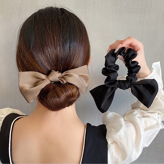 โดนัทโบว์ ขนาด 12cm. โดนัทรัดผมแบบใหม่ สวยเรียบหรู สีคลาสสิก สไตส์เกาหลี ยางรัดผม