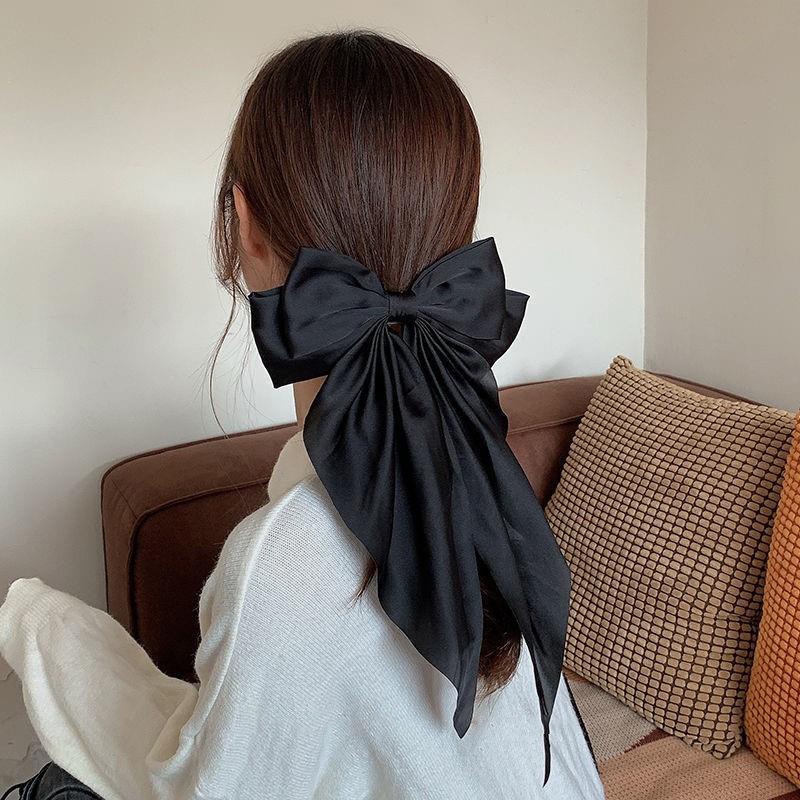ใหม่ กิ๊บติดผมหางม้า ผ้าชีฟอง ประดับโบว์ ขนาดใหญ่ สีพื้น เหมาะกับฤดูร้อน สําหรับผู้หญิง
