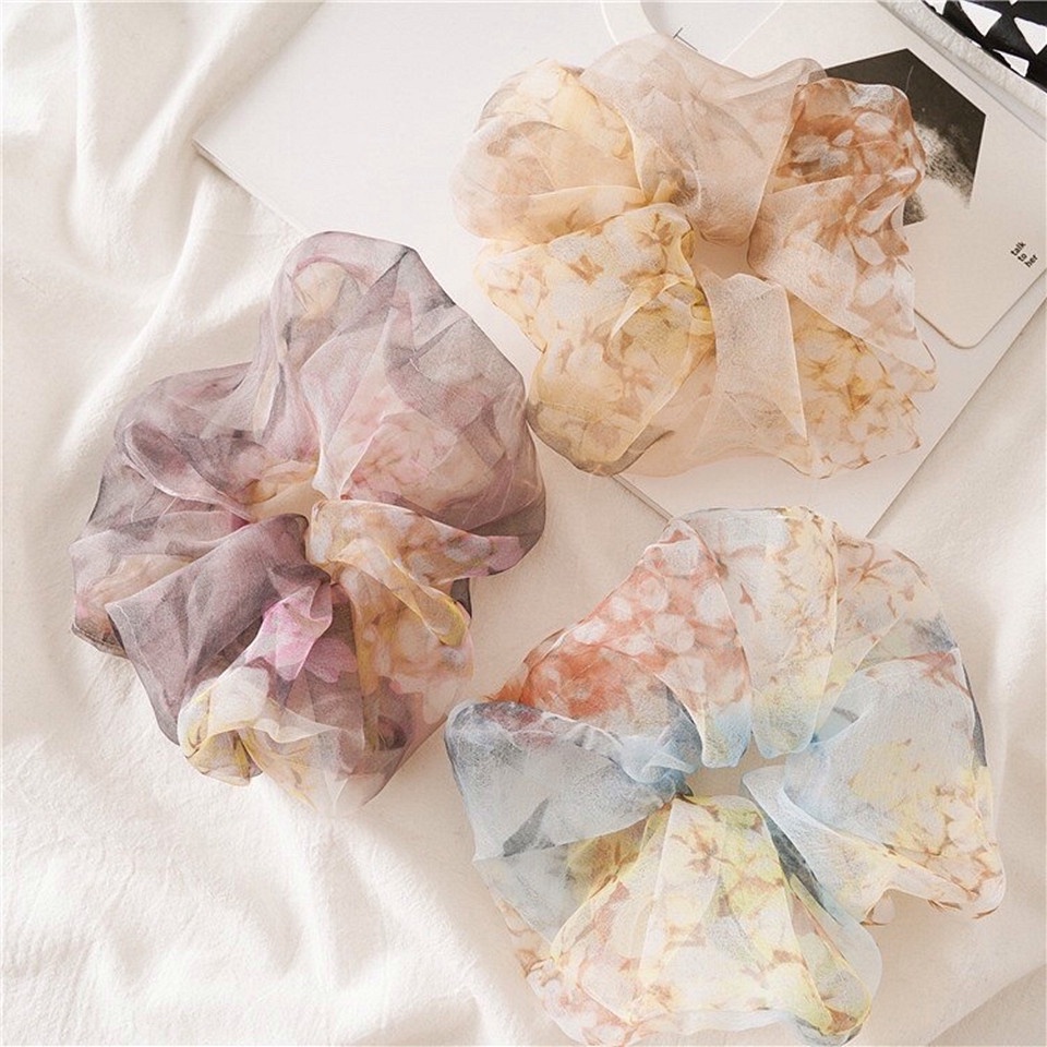 ↬ โดนัทมัดผม Floral Print ผ้าชีฟอง ลายดอกไม้ น่ารักมาก มาก