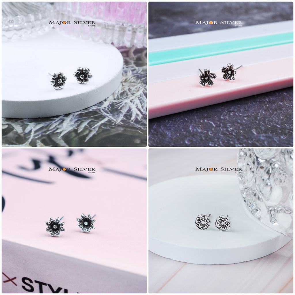 ☘️ต่างหูเงินแท้92.5% ✨ รวมดอกไม้1 ต่างหูรมดำ ตุ้มหูเงินแท้ Silver925 ต่างหูมินิมอล Major Silver Store