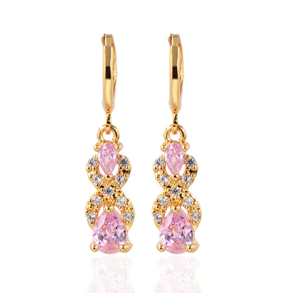 ♥ เครื่องประดับ ต่างหูคริสตัล ชุบทอง 18k รูปหยดน้ํา ประดับเพชร สีเขียว แบบสร้างสรรค์ หรูหรา