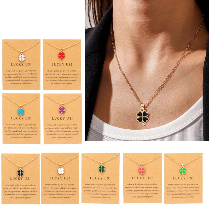 ✿ สร้อยคอ จี้ใบโคลเวอร์ สี่แฉก สีเขียว นําโชค สําหรับผู้หญิง วัยรุ่น เด็กผู้หญิง