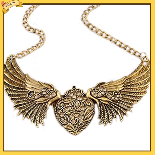 【Athena】เครื่องประดับแฟชั่นสตรีสร้อยคอจี้หัวใจปีกเทวดา rhinestone