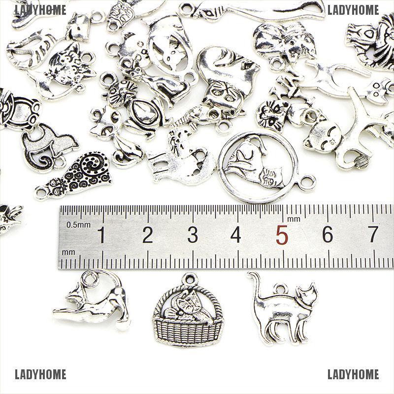 【Ladyhome】จี้รูปแมวน่ารัก สีเงิน สไตล์วินเทจ DIY 42 ชิ้น/ล็อต
