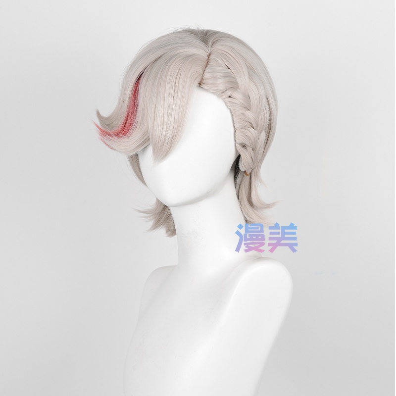 【Manmei】Genshin Impact Fontaine Lyney Lynette Cosplay Wig 32cm/82cm Ash Blonde Wigs Heat Resistant Synthetic Hair