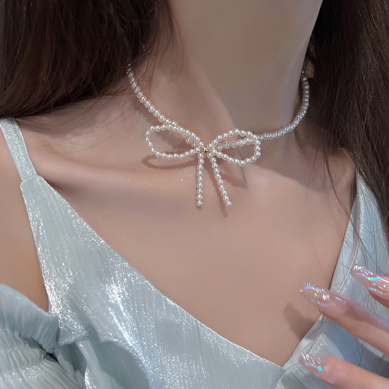꒰พร้อมส่ง꒱ สร้อยมุก สร้อยคอมุก ผูกโบว์ โชกเกอร์ ใส่ไปทะเล y2k