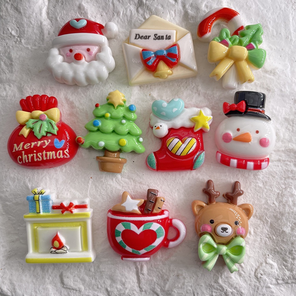 [4 #] Jibbitz Crocs กิ๊บติดผมเรซิ่น ลายการ์ตูนคริสต์มาส 10 แบบ แฮนด์เมด diy FN