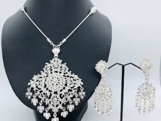 Vintage jewelryชุดไทยสร้อยชุดต่างหู เพชรสร้อยคอสีเงิน
