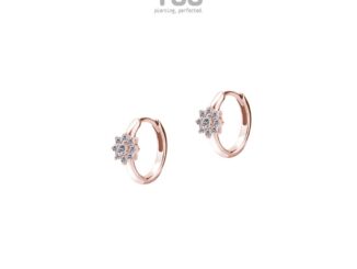 NooYoo ต่างหูสำหรับผิวแพ้ง่าย Hoop Flower with CZ Surgical Steel (ขาว/โรสโกลด์)