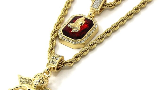 ผู้ชาย Golden Angel Ruby Pendant สร้อยคอยาวฮิปฮอป