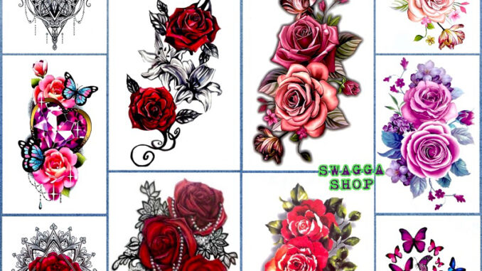 แทททู ลายดอกกุหลาบ ดอกไม้ 4ใบ99บาท รอยสักชั่วคราว tattoo