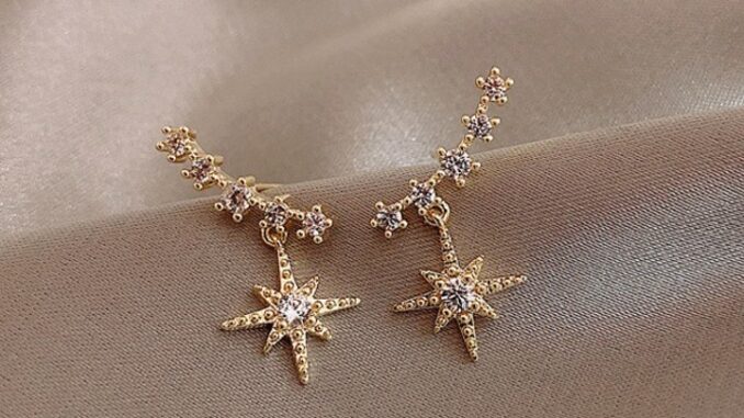 Exquisite Gold Crystal Hexagram Star Earrings Women Elegant