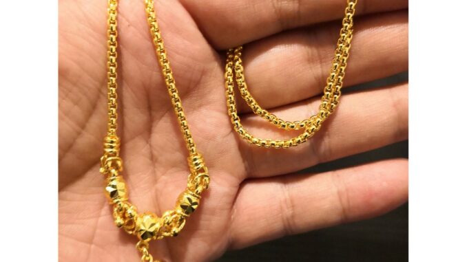 1018019 สร้อยคอระย้าชุบเศษทอง ลายเต๋ากลม จี้หัวใจ ขนาด1 บาท ยา18 นิ้ว ตะขอมีตราปั๊ม เหมือนแท้ ทองเหมือนจริง ทองชุบเศษทอง
