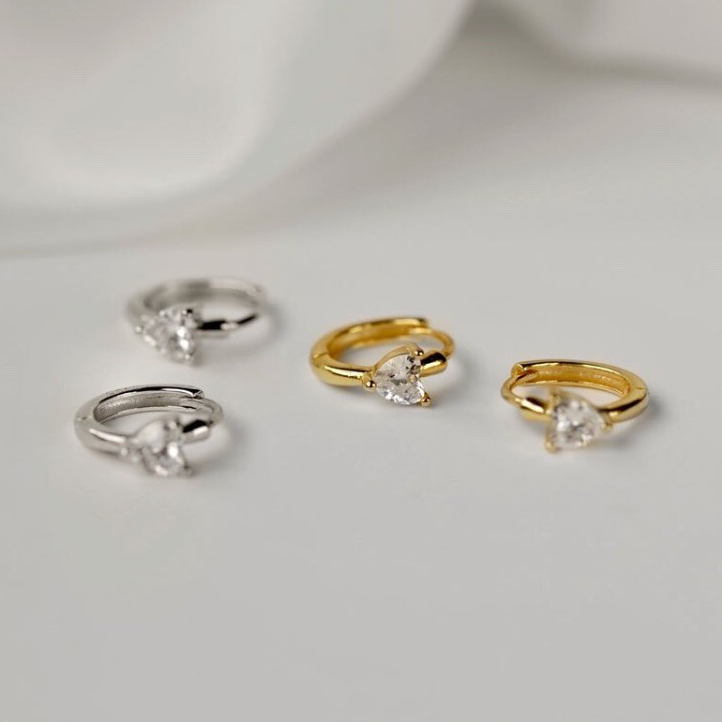 003-littlegirl gifts-ต่างหูห่วงฝังเพชรรูปหัวใจs925