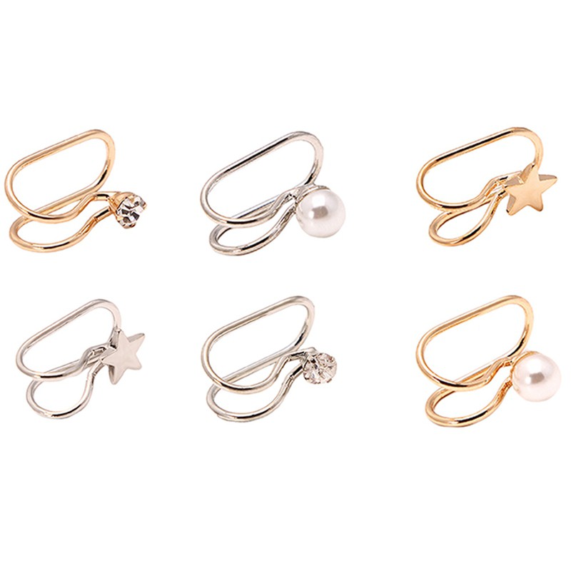 1 ชิ้น(1pcs) คลิปหู Ear Clip Cuff Pearl Star No Piercing Earring Women DDE51