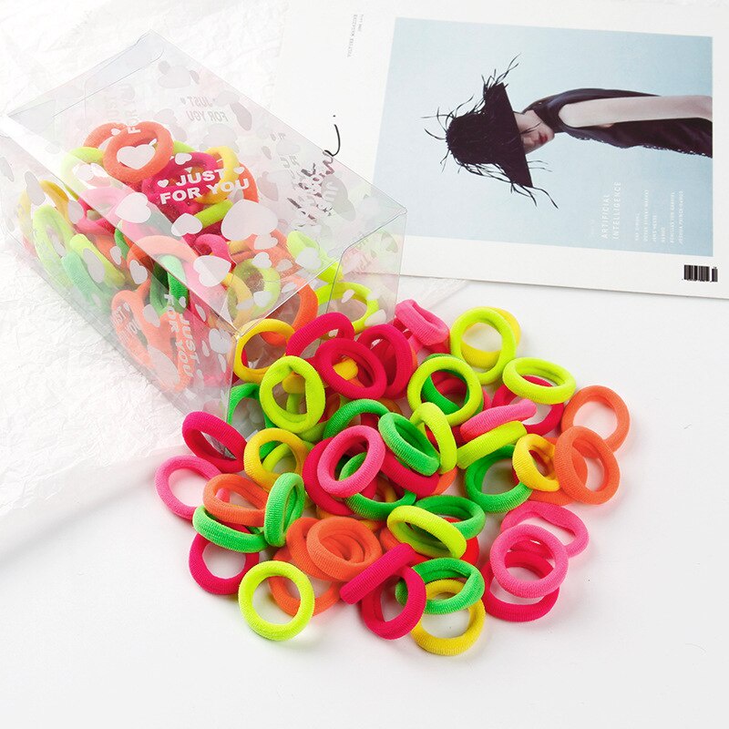 100 ชิ้น / เซต 3 ซม. ใหม่ ที่มีสีสัน ยืดหยุ่นสูง ยางรัดผม นุ่ม Scrunchies ยางรัดผม ผู้หญิง เด็กผู้หญิง S