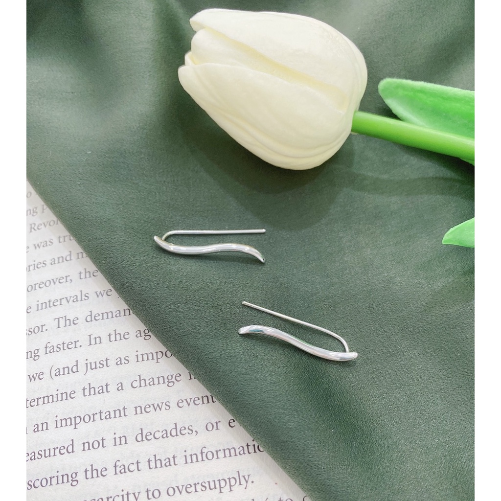 171-goodgift_station-Minimalist wave S925 sterling silver ต่างหูเงินแท้ 92.5 ต่างหูแบบเจาะ เส้นคลื่นเล็กๆ ใส่แล้วไปกับหู