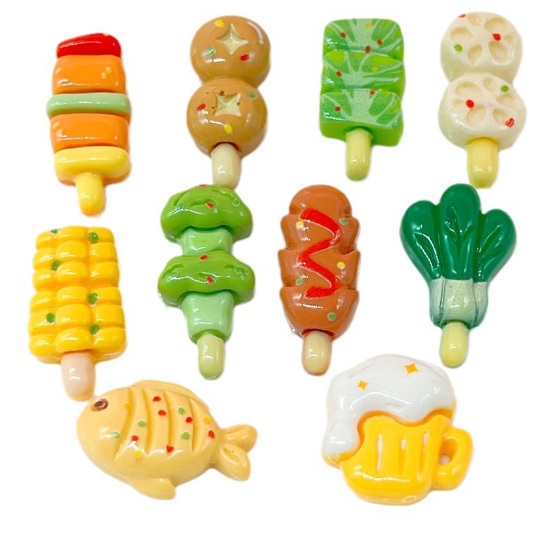 [2 #] Jibbitz Crocs ของเล่นไม้เสียบบาร์บีคิว ไส้กรอก ผัก ดอกบัว เห็ด เบียร์ อาหาร ครีม เหงือก เรซิ่น DIY QP