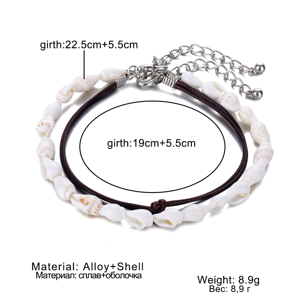 2 Pcs/ Set Anklets for Women Shell Foot Jewelry Summer Beach Barefoot Bracelet Ankle on leg Female Leather Anklet Boho Leg Chain