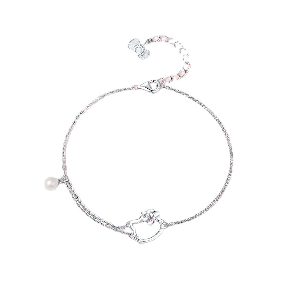 2024 New Cartoon Bracelet Hello Kitty Cat Bracelet Camellia Bracelet Female Sanrio Kitty Pearl Jewelry Gift