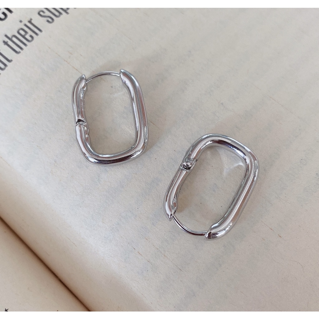 252-goodgift_station - Simple U-shaped hoop earrings S925 silver ต่างหูแบบเจาะ รูปทรงตัวยู เป็นเงิน 92.5