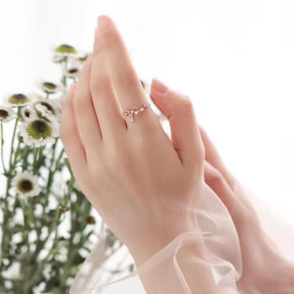 A HELLO GIRL แหวนแฟชั่น รูปหัวใจ ดอกไม้ ขนาดเล็ก สามารถปรับได้ เรียบง่าย สําหรับผู้หญิง