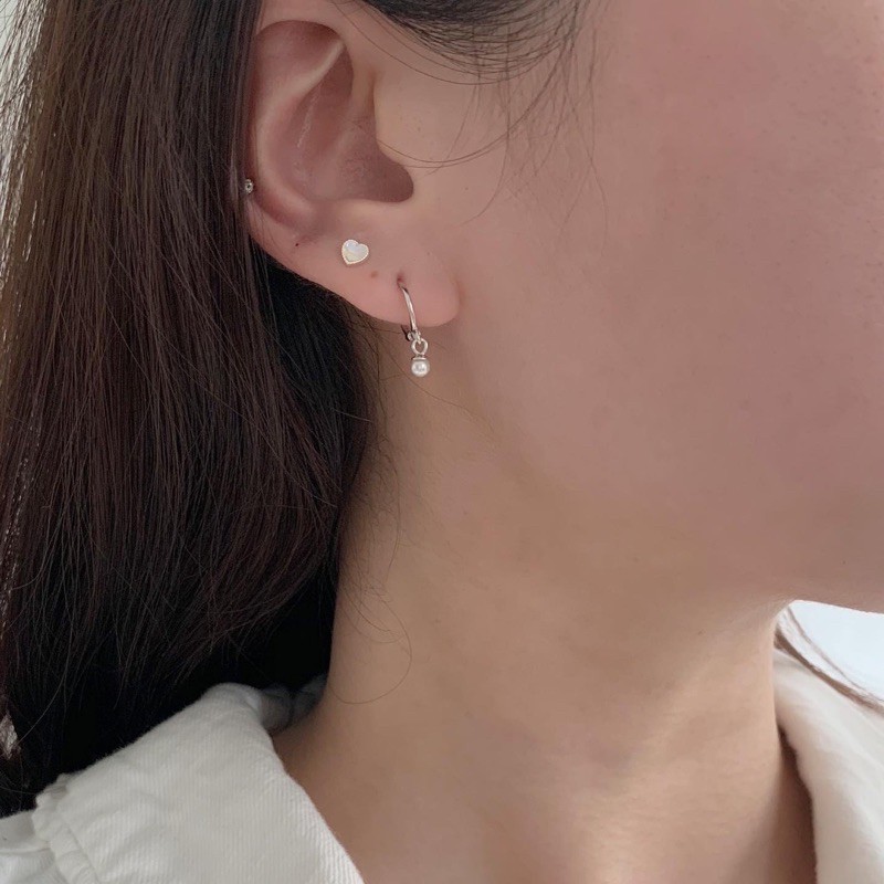A.piece  [all silver 925] ต่างหูห่วง ต่างหูเงินแท้ Pearl drop one-touch