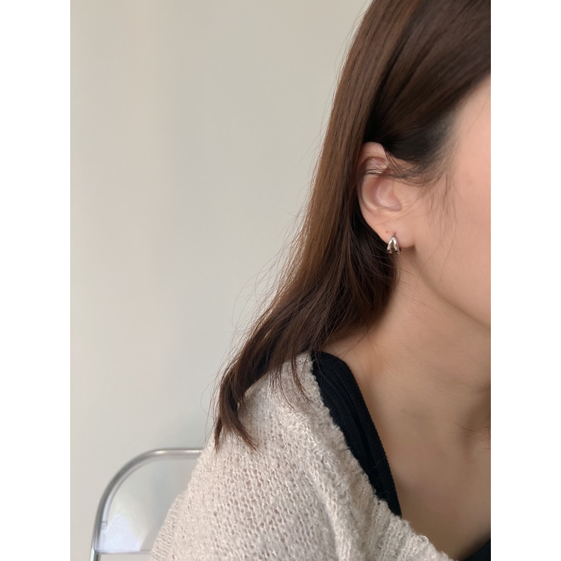 A.piece  ต่างหู [Silver 925 pin+Brass] Simple two line one-touch