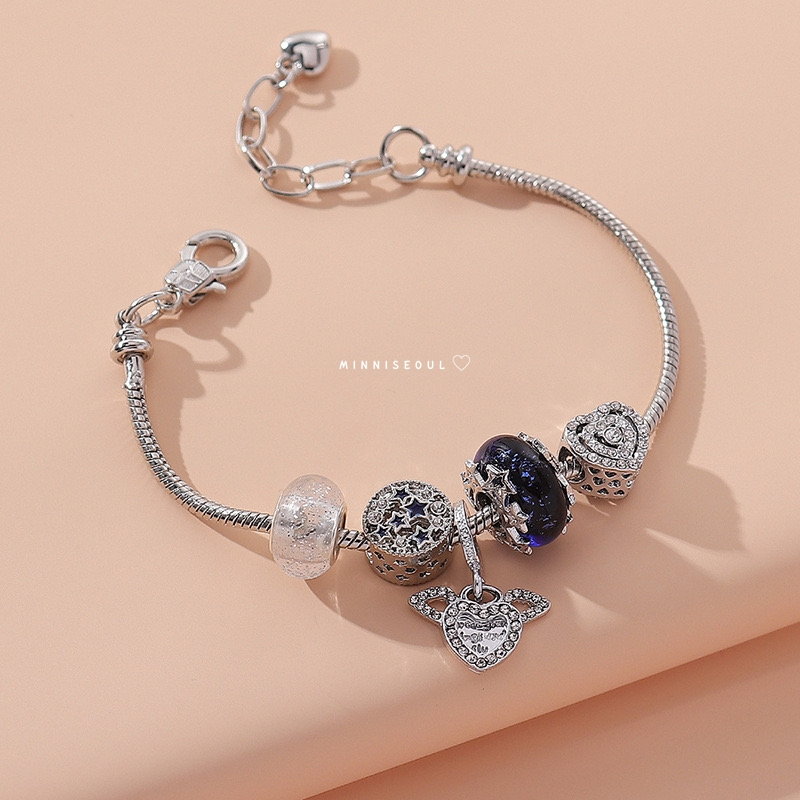A35 สร้อยข้อมือ BEAUTIFUL Dark Blue Love  หัวใจน้ำเงิน ไม่ลอก ไม่ดำ สายปรับได้ จัดส่งทุกวัน