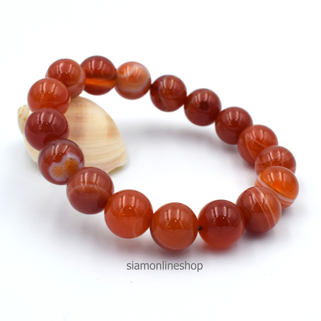 AGATE หินอาเกต โมรา สีส้ม ขนาด 10 มม. อาเกตไฟ สร้อยข้อมือหินแท้ by siamonlineshop
