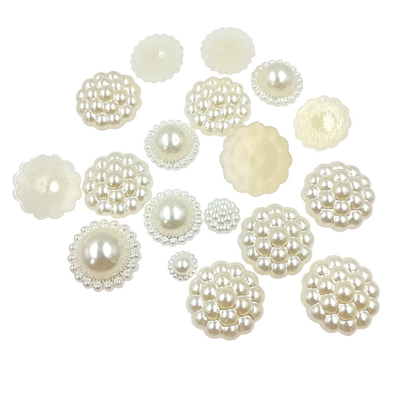 Abs เรซิ่นครึ่งวงกลมดอกไม้ไข่มุกงานฝีมือ DIY ด้านหลังแบนพอดีกิ๊บลูกปัดเครื่องประดับทํา