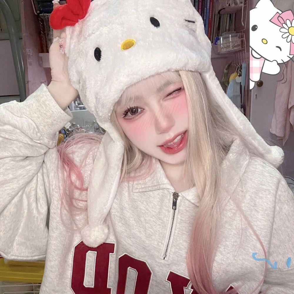 Ahour Kt หมวกแก๊ป ผ้ากํามะหยี่ขนนิ่ม แบบหนา สร้างสรรค์ แฟชั่นฤดูหนาว สําหรับเด็กผู้หญิง