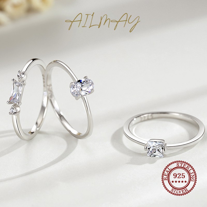 Ailmay ของแท้ แหวนเงินแท้ 925 ทรงสี่เหลี่ยม เครื่องประดับแฟชั่น สําหรับผู้หญิง