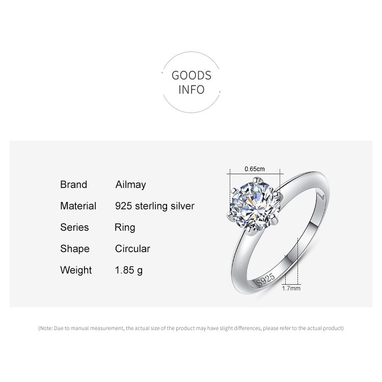 Ailmay ขายดี แหวนเงินแท้ 925 ประดับเพทาย ทรงกลม หรูหรา เครื่องประดับ สําหรับผู้หญิง งานแต่งงาน