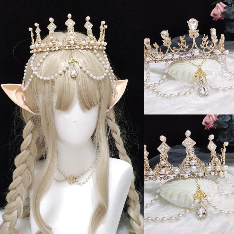 Aod ที่คาดผม มงกุฎ สีทอง ประดับไข่มุก สีขาว สไตล์โกธิค โลลิต้า ฮาโลวีน