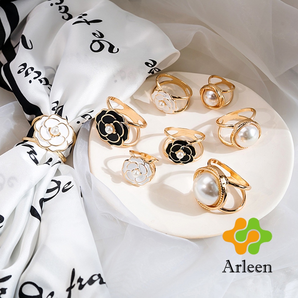 Arleen แหวนผ้าคลุมไหล่ สําหรับติดประดับผ้าพัน  ประดับไข่มุก สไตล์เรโทร scarf ring