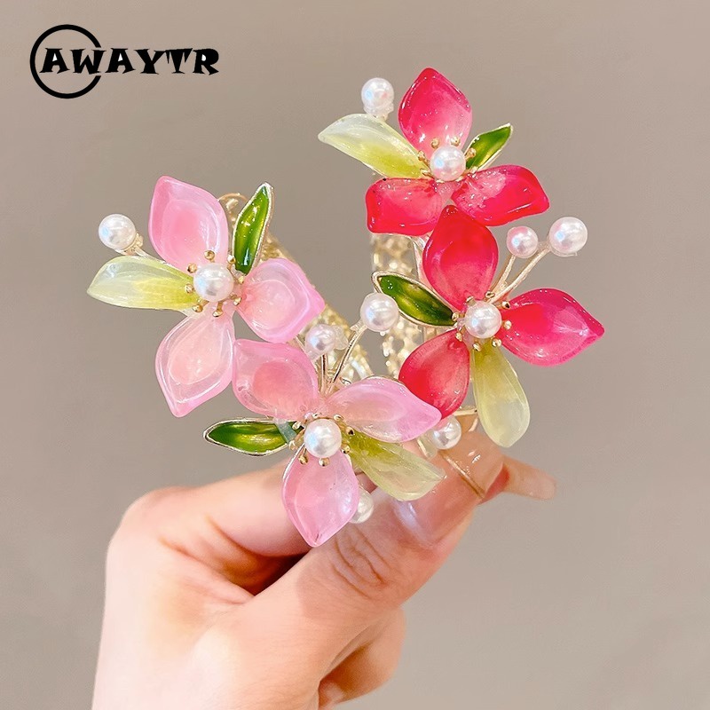Awaytr กิ๊บติดผมหางม้า โลหะผสม สีชมพู สําหรับผู้หญิง