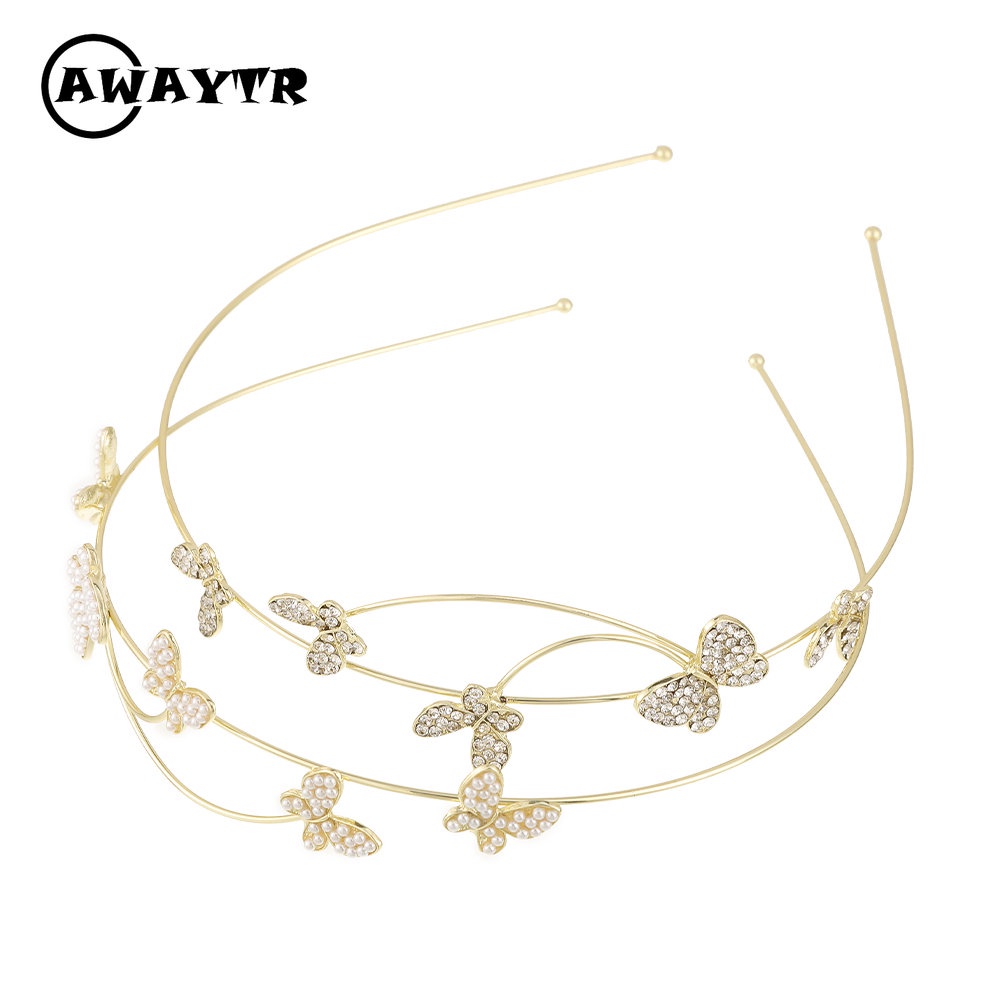 Awaytr ที่คาดผม โลหะผสม ประดับไข่มุก ผีเสื้อ เครื่องประดับ แฟชั่นใหม่ สําหรับผู้หญิง