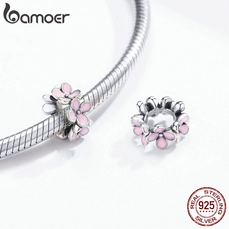 BAMOER Romantic Flower Series Pink Flower Charm 925 Sterling Silver SCC1484