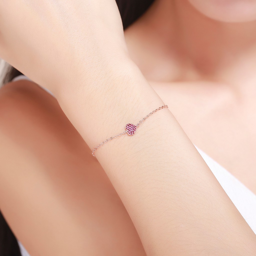 BAMOER สร้อยข้อมือ ปรับระดับได้ เเต่งจี้หัวใจ สีโรสโกลด์ ขนาด 22 ซม. สำหรับผู้หญิง