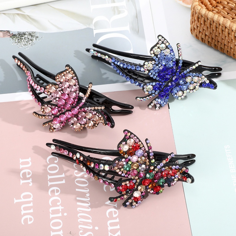 BUTTERFLY กิ๊บติดผมลายดอกไม้ผีเสื้อประดับไรน์สโตนคริสตัล 1 ชิ้น