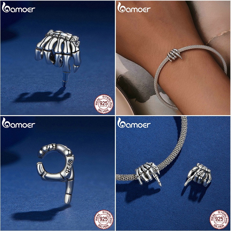 Bamoer ลูกปัดเงินสเตอร์ลิง 925 รูปหัวใจ ผีเสื้อ แมงมุม DIY อุปกรณ์เสริม สําหรับของขวัญฮาโลวีน