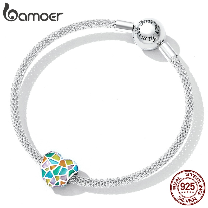 Bamoer สร้อยข้อมือเงิน 925 จี้ลูกปัด หลากสี เครื่องประดับ สําหรับผู้หญิง
