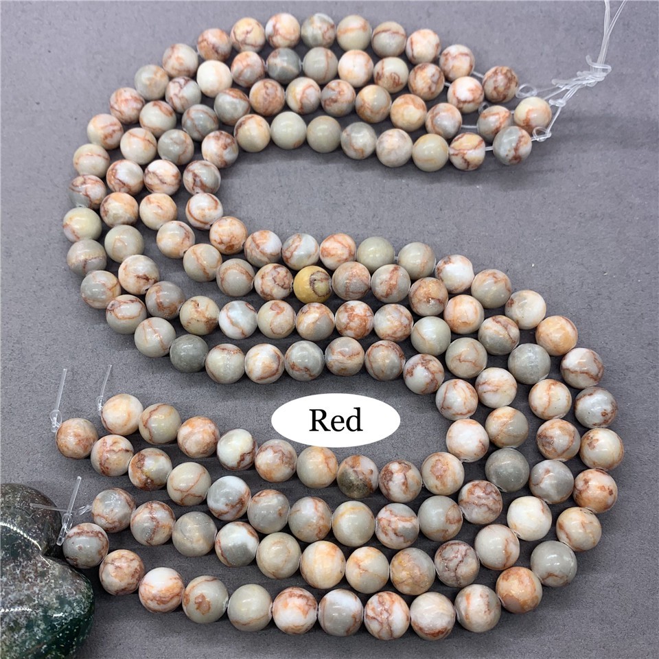 Black & Red Web Stone Beads 4-12mm Round Loose Natural Stone Diy for Bracelet