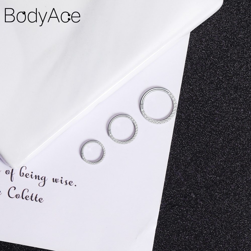 Bodyace 1 ชิ้น สเตนเลส เจาะจมูก คริสตัล จมูก Septum แหวน Clicker Daith Helix เจาะห่วง ต่างหู