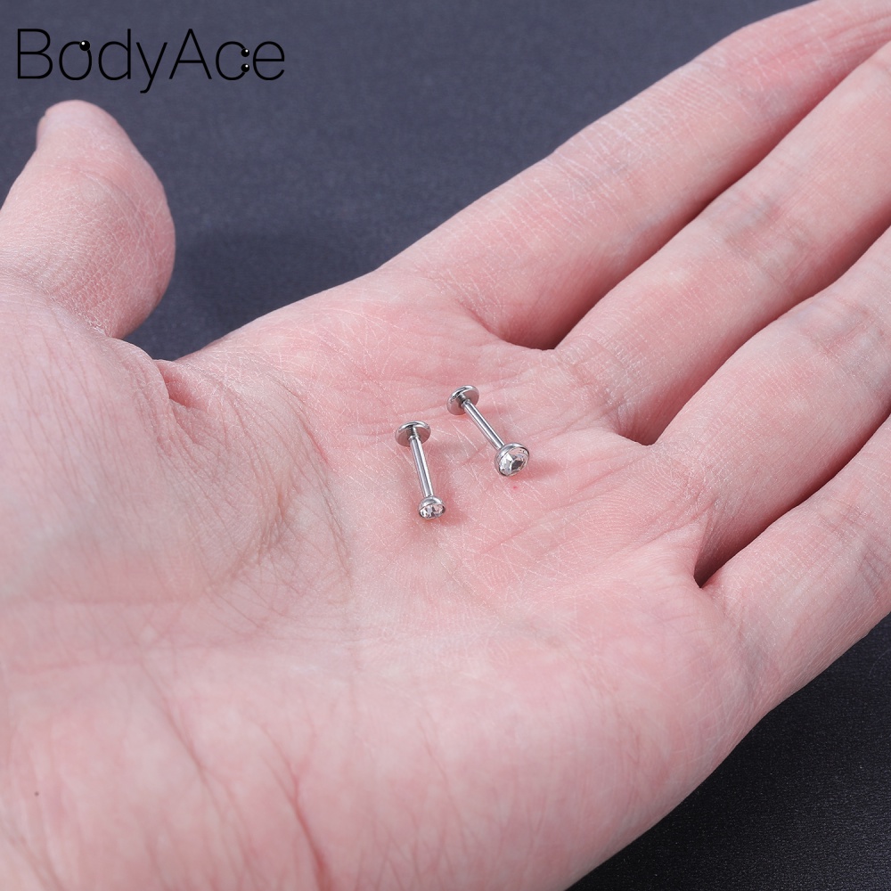 Bodyace ต่างหู สเตนเลส เจาะริมฝีปาก รูปหัวใจ ดวงจันทร์ คริสตัล 16 กรัม 1 ชุด